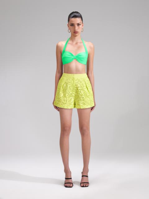 self-portrait Lime Broderie Shorts