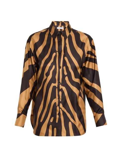 FERRAGAMO Women's Zebra-Print Silk Button-Front Shirt - Camel Dark Espresso