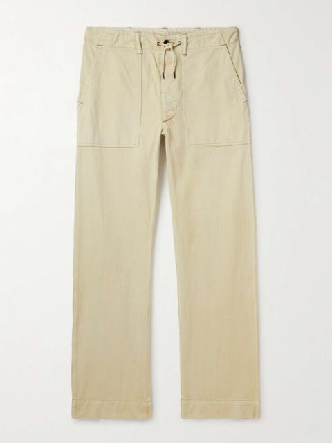 Wilton Straight-Leg Herringbone Cotton Drawstring Trousers