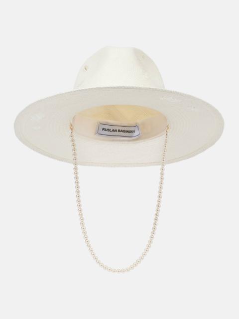 RUSLAN BAGINSKIY Faux pearl-embellished straw fedora