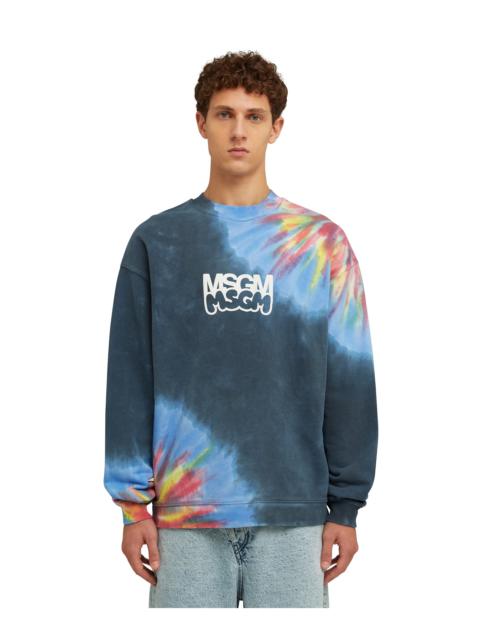 MSGM Tie-dye cotton crewneck sweatshirt with logo and graphic in collaboration with Burro Studio