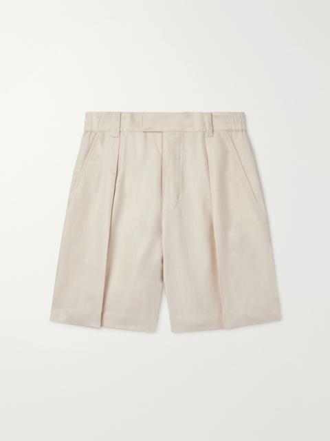 Loro Piana Reinga Wide-Leg Pleated Linen-Twill Bermuda Shorts