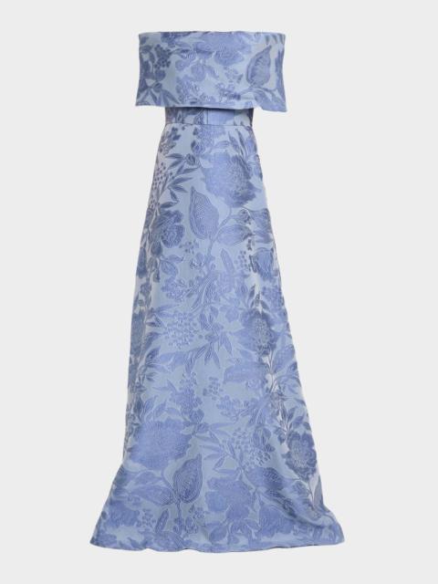 LELA ROSE Floral Fil Coupe Off-The-Shoulder Gown