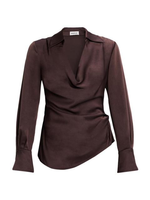 SIMKHAI Women's Symone Long-Sleeve Cowl Neck Top - Chocolate