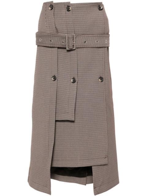 rokh houndstooth belted midi skirt