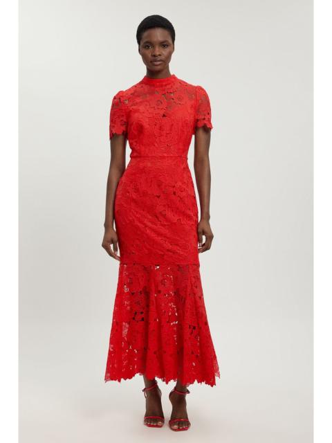 KAREN MILLEN Guipure Lace High Neck Woven Midi Dress