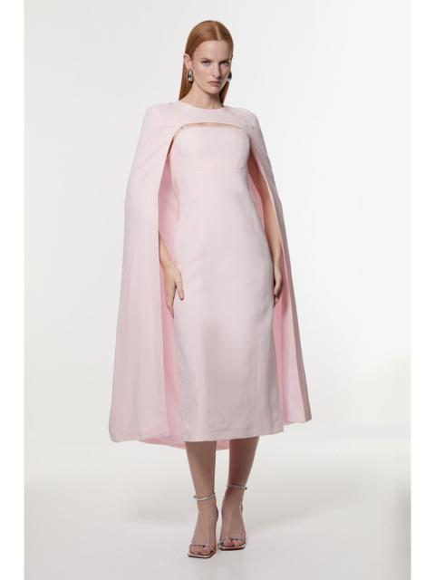 KAREN MILLEN Premium Tailored Linen Drama Cape Midi Dress