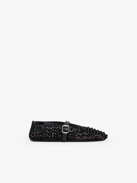 BALLET FLATS WITH STUDS ON FISHNET