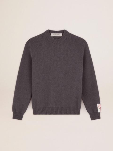 Golden Goose Women's round-neck sweater in dark gray cotton with logo on the back