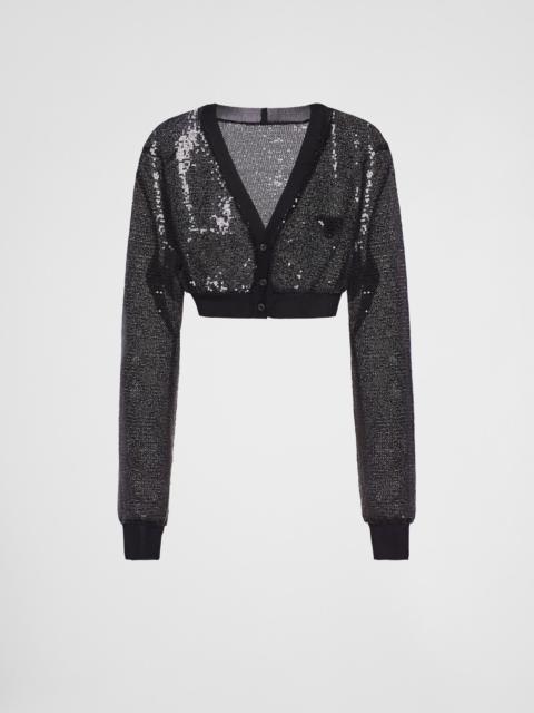 【送料&関税込】Prada Black Sequins Cardigan Prada Cropped sequin-embroidered Cardigan | Black | FARFETCH