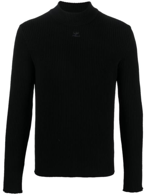 courrèges logo-embroidered ribbed-knit jumper