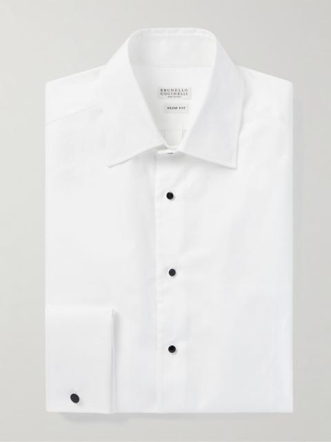 Brunello Cucinelli Cutaway-Collar Double-Cuff Cotton-Twill Shirt White