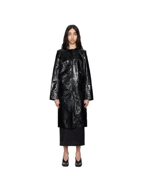 TOTEME Black Croco-Embossed Leather Coat