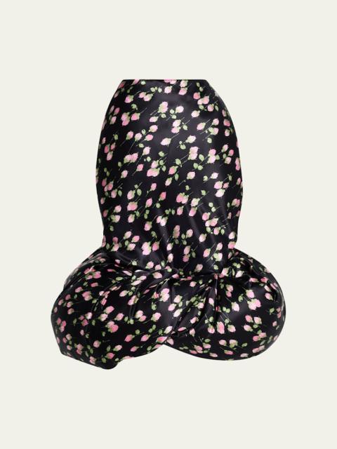 Marc Jacobs Rose Print Satin Bubble Hem Skirt