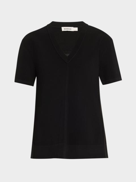 SIMKHAI Guthrie V-Neck Pleated Tunic Top