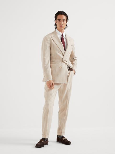 Wool and cashmere wide chalk stripe combed flannel Leisure suit: deconstructed one-and-a-half breast