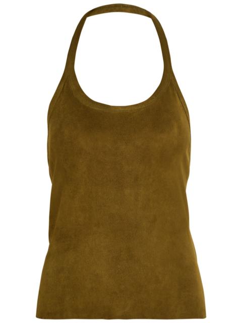 STOULS Stouls Cherry Halterneck Stretch-suede top
