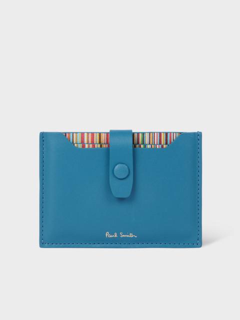 Paul Smith Blue Leather Credit Card Holder With 'Signature Stripe' Pull Out