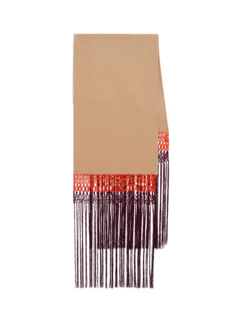 GABRIELA HEARST Egret Fringe Scarf in Camel Double-face Recycled Cashmere with Silk Macrame