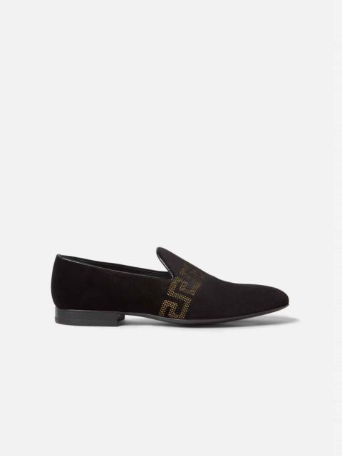 VERSACE Greca Embroidered Velvet Loafers