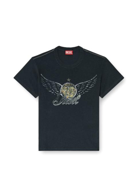 Diesel COTTON-HEMP T-SHIRT WITH CONCERT GRAPHICS