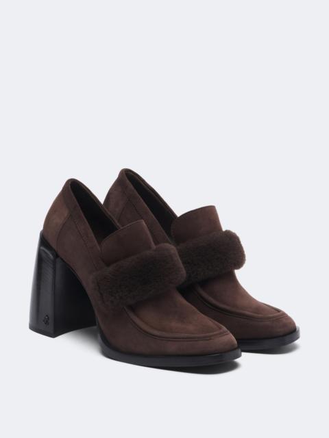 JIMMY CHOO Tylor shearling-trimmed suede loafer pumps