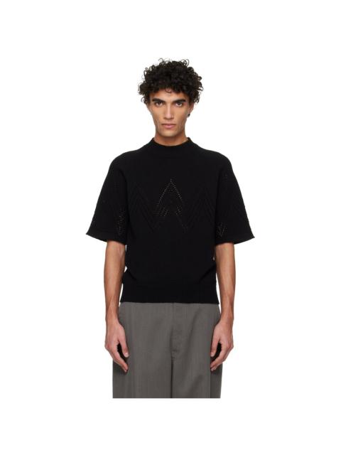 Jil Sander Black Pointelle Short Sleeve Sweater