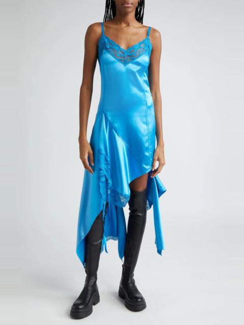 Monse Lace Trim Asymmetric Silk Satin Midi Dress