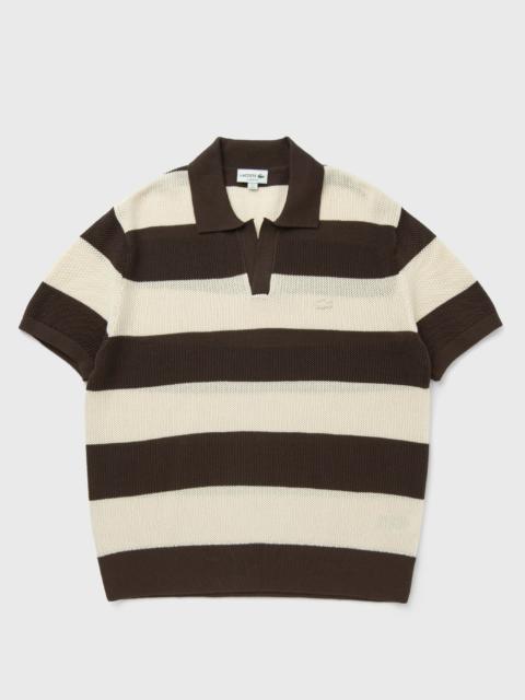 LACOSTE Short Sleeved Striped Polo Collar Sweater