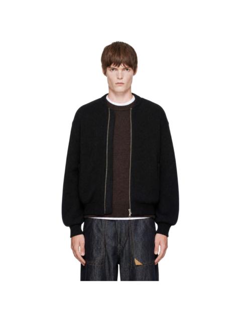 vowels Black Knitted Bomber Jacket