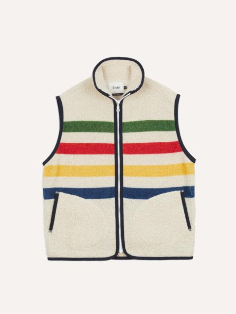 Drake's Ecru Stripe Boucle Wool Zip Fleece Vest