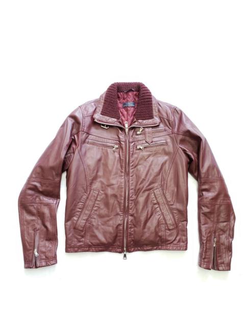 Other Designers Daniele Alessandrini - Leather Bomber Jacket in Burgundy Slim Fit