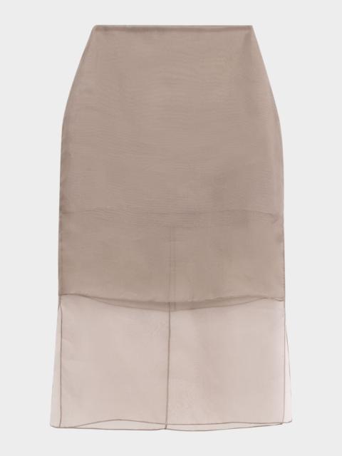 BRANDON MAXWELL Brett Layered Silk Organza Midi Pencil Skirt