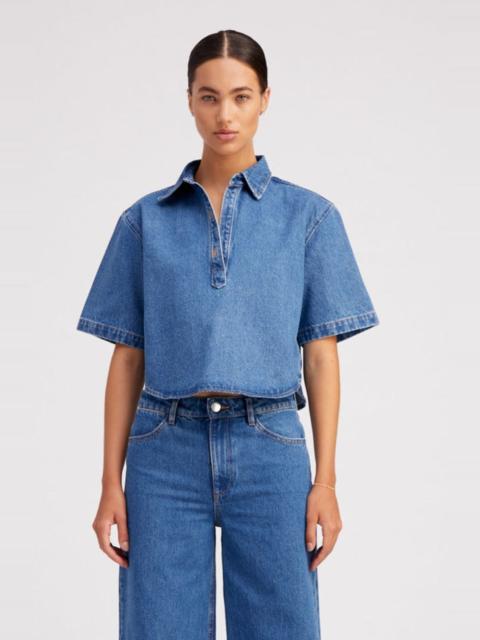 SPRWMN COCO DENIM CROPPED OVERSIZED HENLEY SHIRT