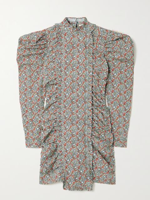 GANNI Ruched Floral-print Organic Cotton-poplin Mini Dress