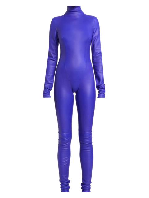 LaQuan Smith Women's Leather Mock Turtleneck Catsuit - Blue