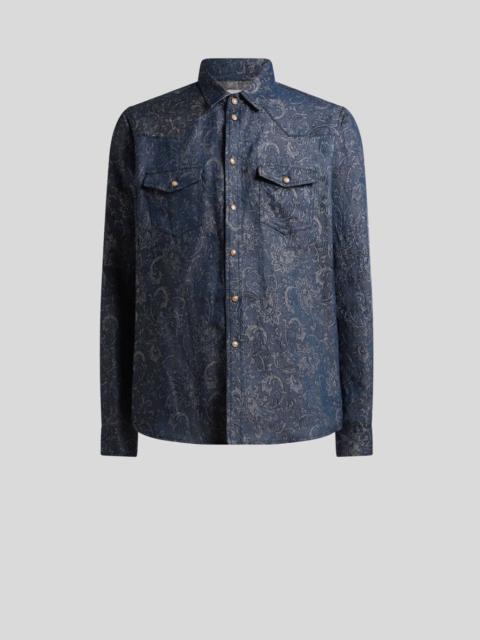 Etro COTTON AND LINEN JACQUARD DENIM SHIRT WITH LEAFY PAISLEY MOTIF