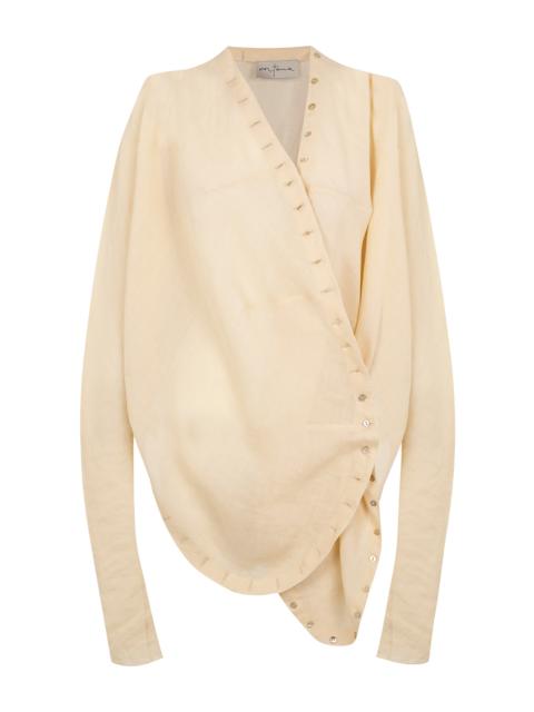 cortana Piano Grommet-Detailed Long Sleeve Top tan