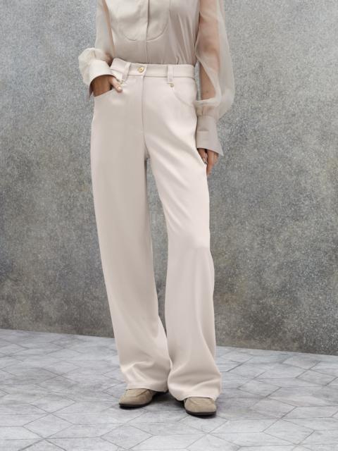 Satin cady wide five-pocket trousers with shiny bartack