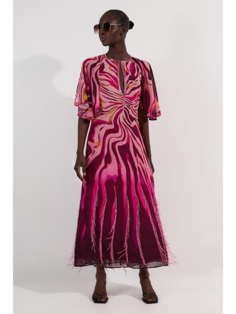KAREN MILLEN Tall Animal Print Georgette Embellished Short Sleeve Woven Maxi Dress