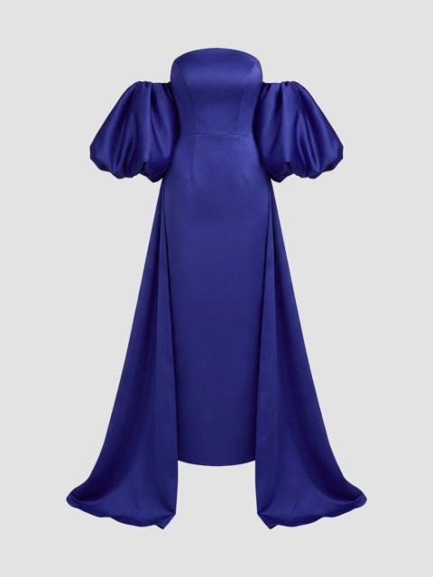 MAC DUGGAL Women's Satin Strapless Cape Gown - Cobalt
