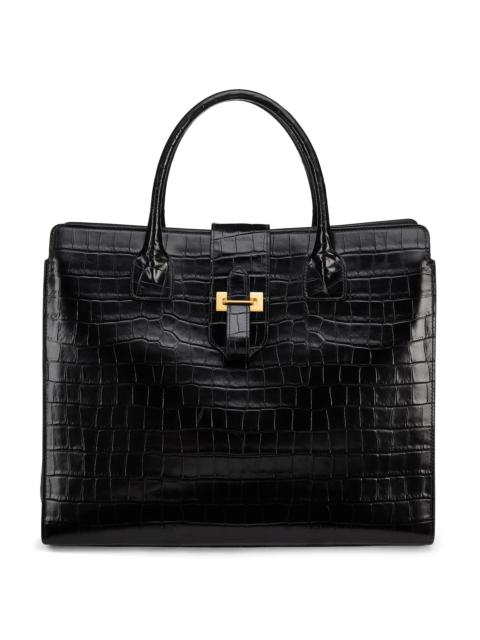 NILI LOTAN Women's Lou Croc-Embossed Leather Top Handle Bag - Black