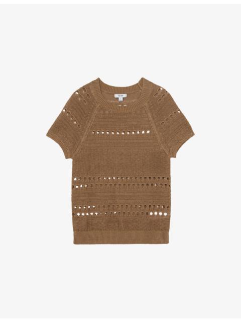 REISS Chloe Textured Short-Sleeve Linen Top