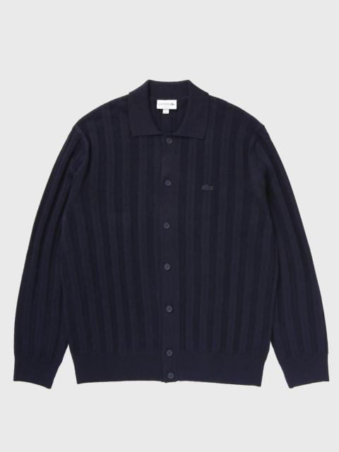 LACOSTE Fluid Ribbed Polo Collar Cardigan