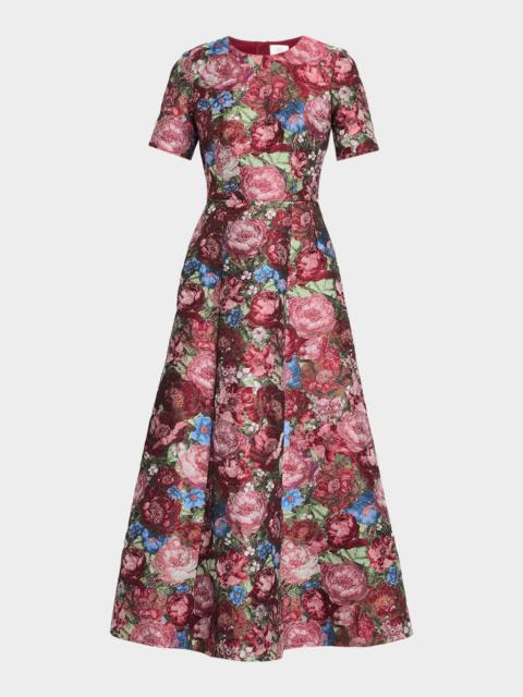ADAM LIPPES Evangeline Floral Jacquard Short-Sleeve Tea-Length Dress