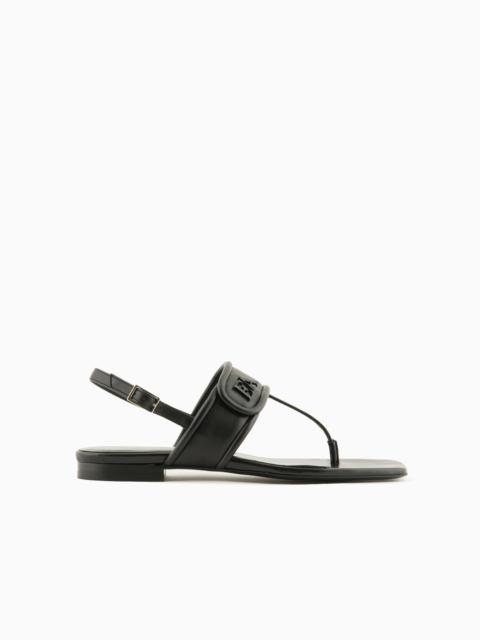 EMPORIO ARMANI Nappa-leather flip-flop sandals with EA logo