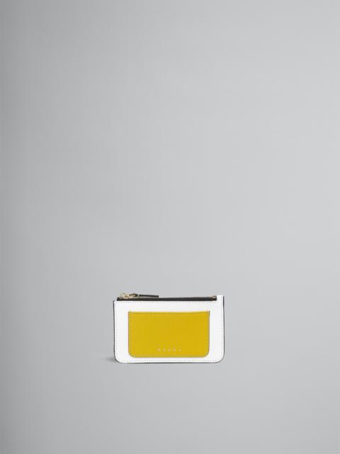 Marni TONE ON TONE YELLOW WHITE SAFFIANO LEATHER CARD CASE