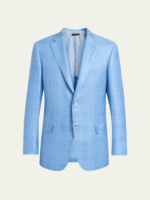 Brioni Men's Cashmere Sky Blue Plaid Jacket