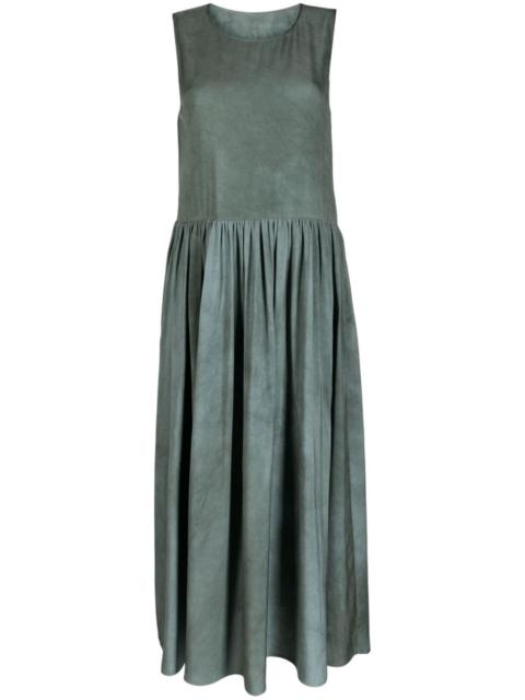 distressed pleated midi dress