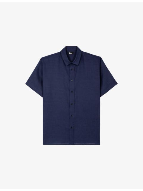 The Kooples Short-Sleeved Brand-Embroidered Linen Shirt